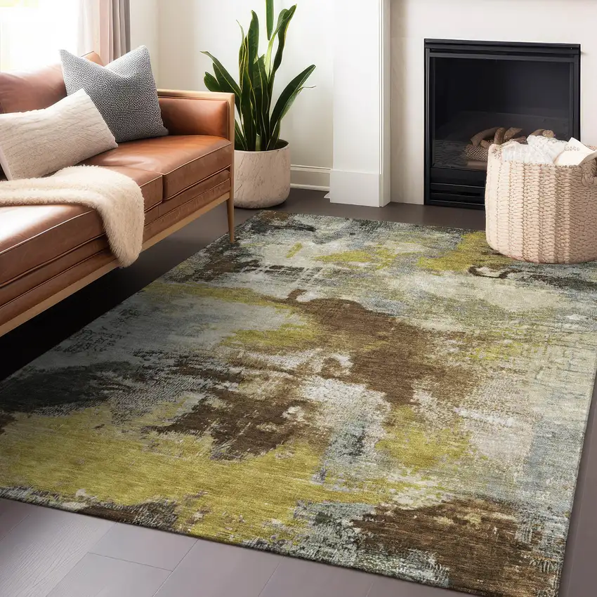 Brown Gray And Taupe Abstract Washable Indoor Outdoor Area Rug Photo 6