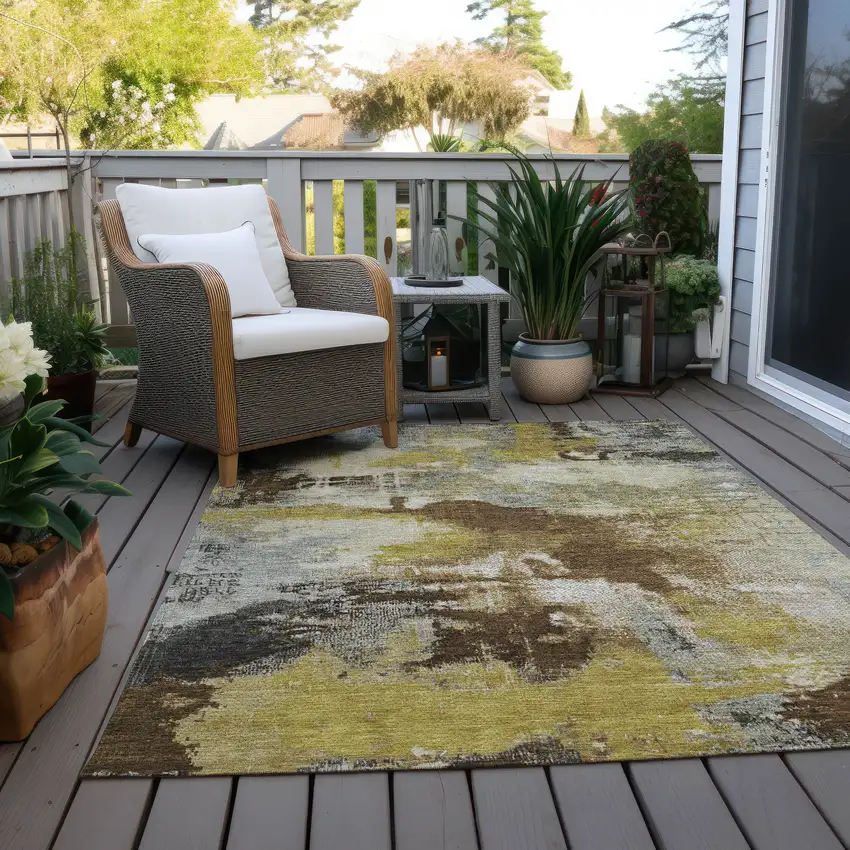 Brown Gray And Taupe Abstract Washable Indoor Outdoor Area Rug Photo 5