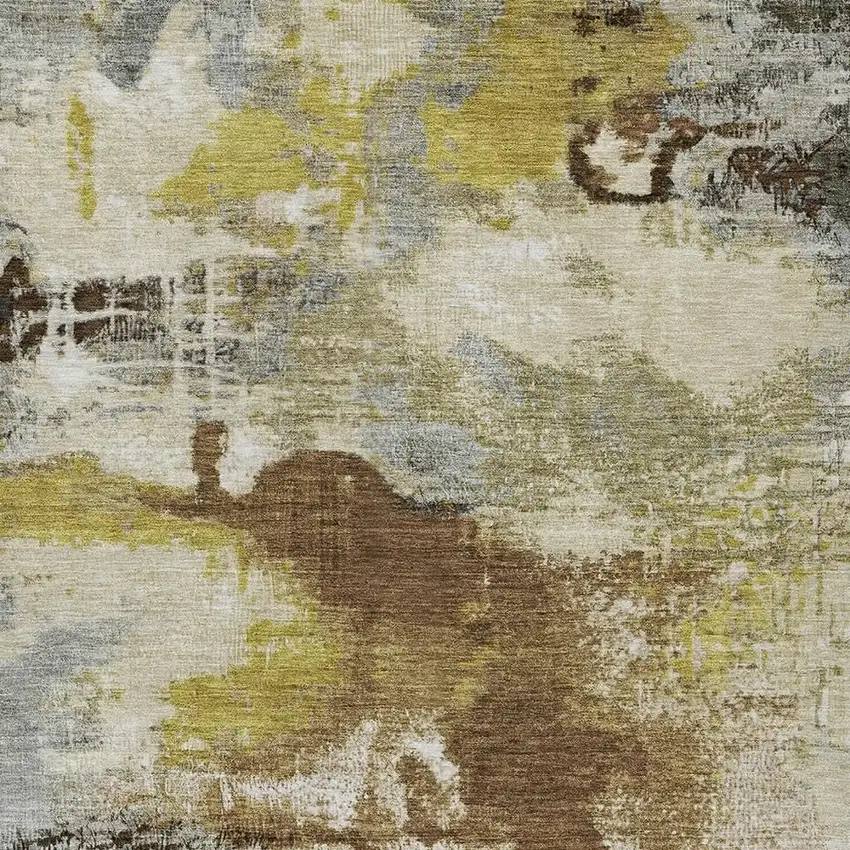 Brown Gray And Taupe Abstract Washable Indoor Outdoor Area Rug Photo 3