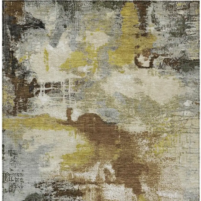 Brown Gray And Taupe Abstract Washable Indoor Outdoor Area Rug Photo 4