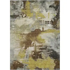 Photo of Brown Gray And Taupe Abstract Washable Indoor Outdoor Area Rug