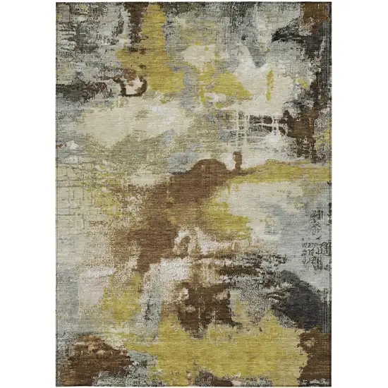 Brown Gray And Taupe Abstract Washable Indoor Outdoor Area Rug Photo 1