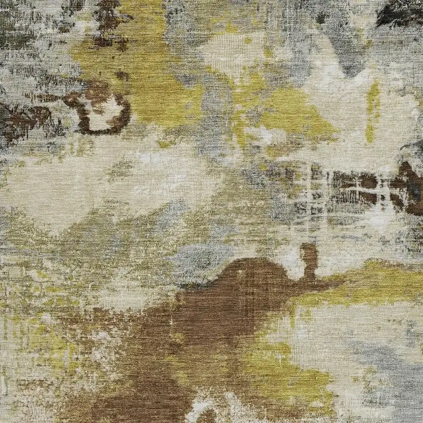 Brown Gray And Taupe Abstract Washable Indoor Outdoor Area Rug Photo 3