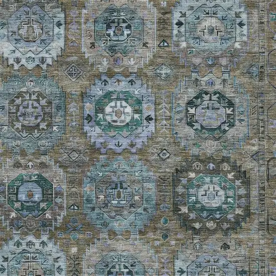 Brown Gray And Teal Blue Medallion Washable Indoor Outdoor Area Rug Photo 3