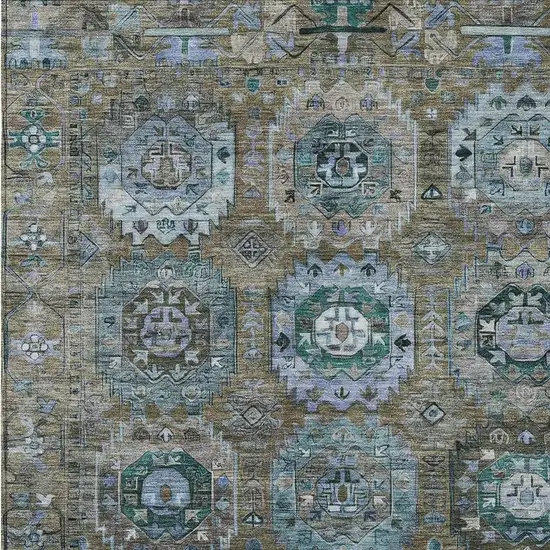 Brown Gray And Teal Blue Medallion Washable Indoor Outdoor Area Rug Photo 4