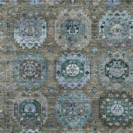 Brown Gray And Teal Blue Medallion Washable Indoor Outdoor Area Rug Photo 3