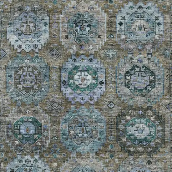 Brown Gray And Teal Blue Medallion Washable Indoor Outdoor Area Rug Photo 4