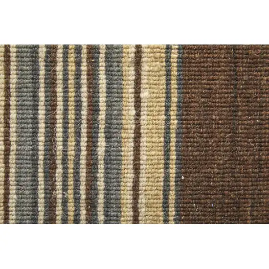Brown Gray And Yellow Wool Striped Hand Knotted Area Rug Photo 5