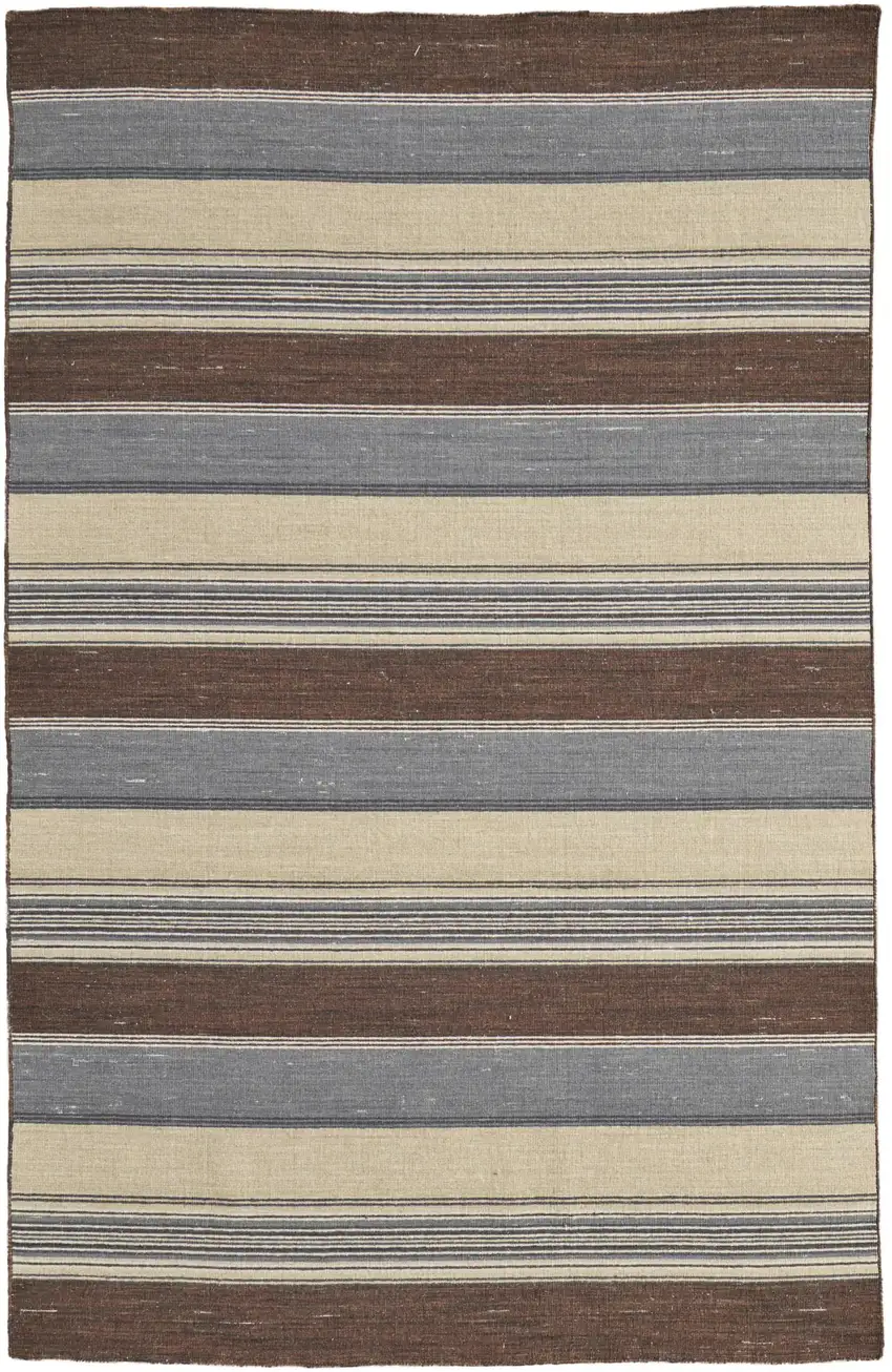 Brown Gray And Yellow Wool Striped Hand Knotted Area Rug Photo 2