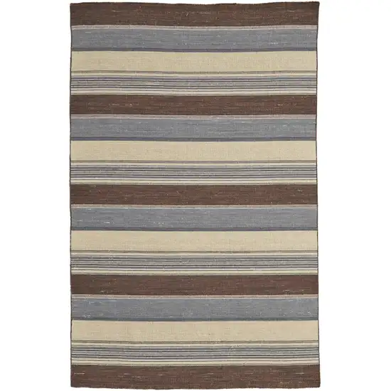 Brown Gray And Yellow Wool Striped Hand Knotted Area Rug Photo 2
