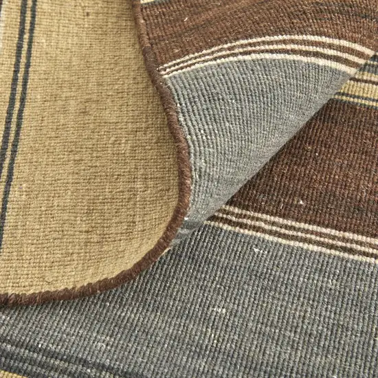 Brown Gray And Yellow Wool Striped Hand Knotted Area Rug Photo 6