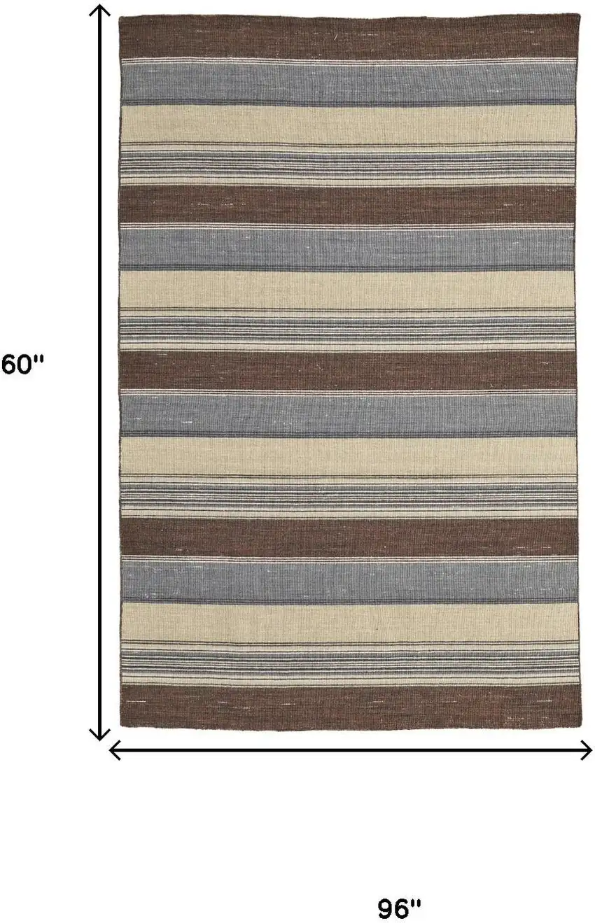 Brown Gray And Yellow Wool Striped Hand Knotted Area Rug Photo 8