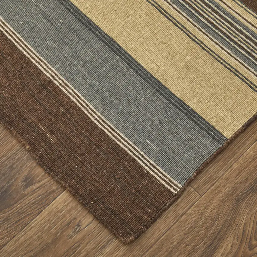 Brown Gray And Yellow Wool Striped Hand Knotted Area Rug Photo 3
