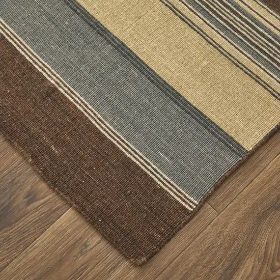 Brown Gray And Yellow Wool Striped Hand Knotted Area Rug Photo 3