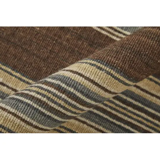Brown Gray And Yellow Wool Striped Hand Knotted Area Rug Photo 4