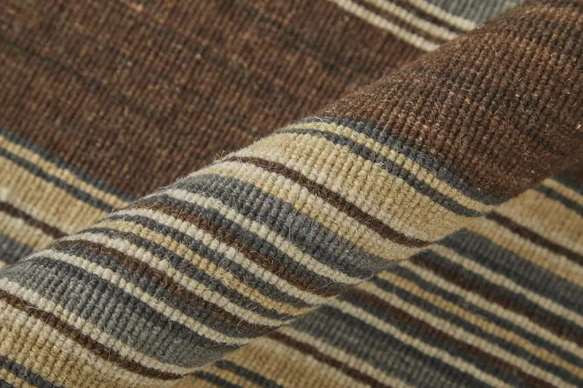 Brown Gray And Yellow Wool Striped Hand Knotted Area Rug Photo 4