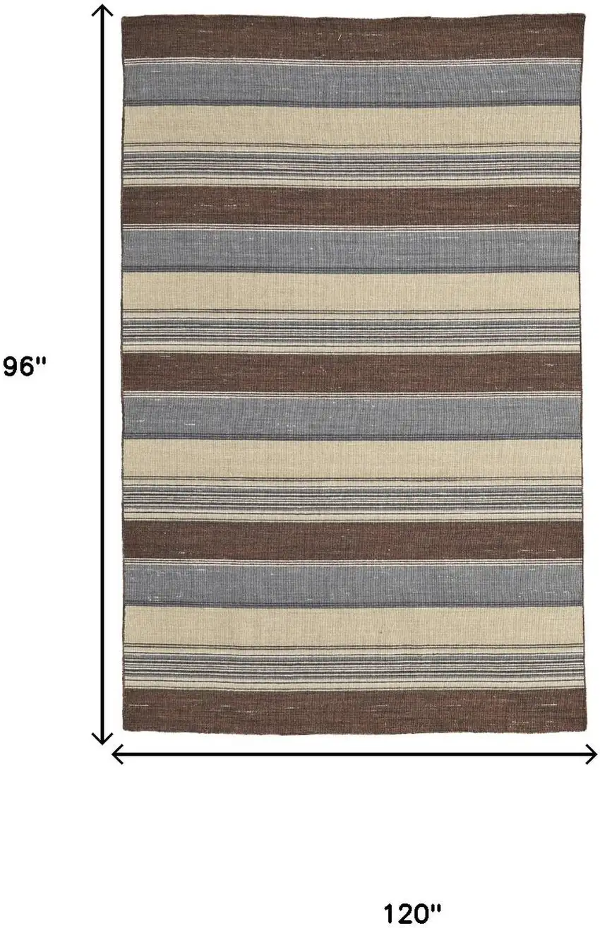 Brown Gray And Yellow Wool Striped Hand Knotted Area Rug Photo 8