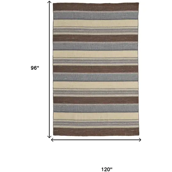 Brown Gray And Yellow Wool Striped Hand Knotted Area Rug Photo 8