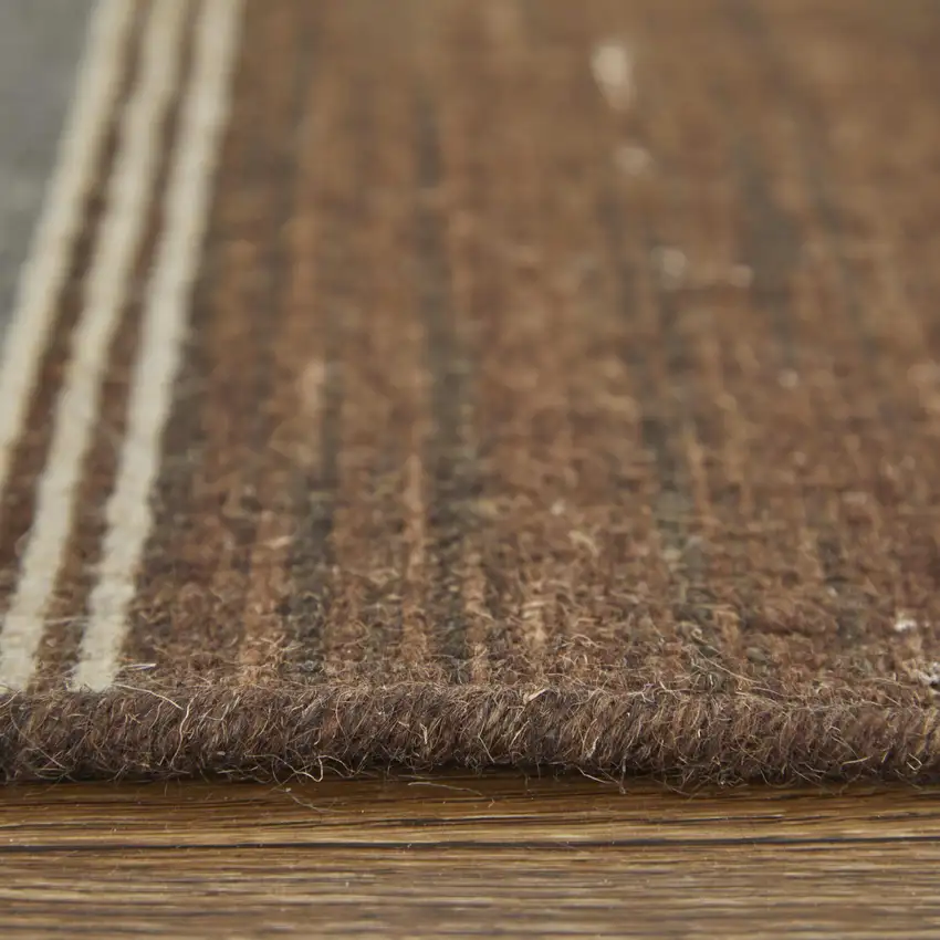 Brown Gray And Yellow Wool Striped Hand Knotted Area Rug Photo 7