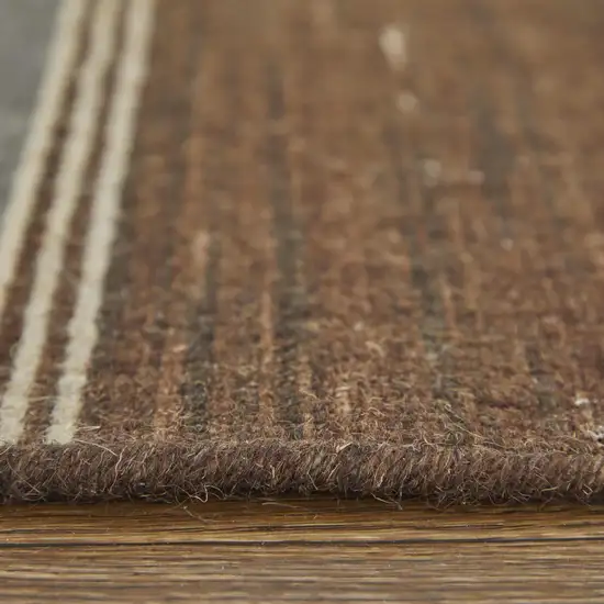 Brown Gray And Yellow Wool Striped Hand Knotted Area Rug Photo 7