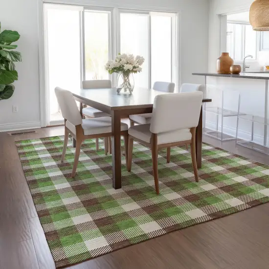 Brown Green And Beige Plaid Washable Indoor Outdoor Area Rug Photo 8