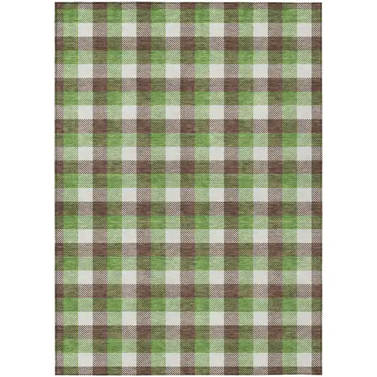 Brown Green And Beige Plaid Washable Indoor Outdoor Area Rug Photo 2
