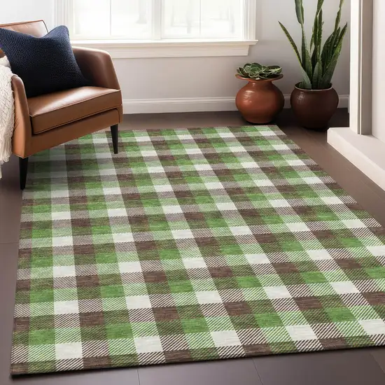 Brown Green And Beige Plaid Washable Indoor Outdoor Area Rug Photo 7