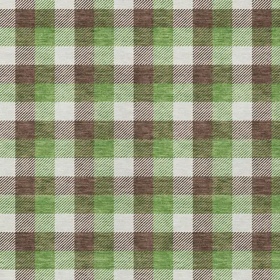 Brown Green And Beige Plaid Washable Indoor Outdoor Area Rug Photo 4