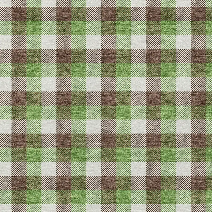 Brown Green And Beige Plaid Washable Indoor Outdoor Area Rug Photo 4