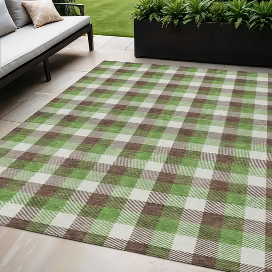Brown Green And Beige Plaid Washable Indoor Outdoor Area Rug Photo 1
