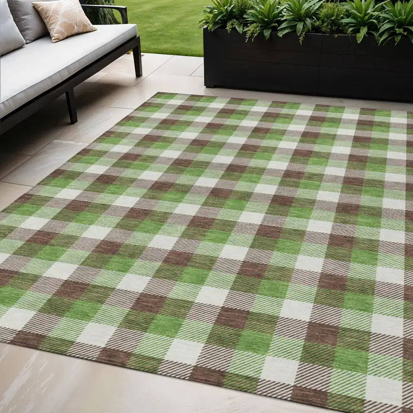 Brown Green And Beige Plaid Washable Indoor Outdoor Area Rug Photo 1