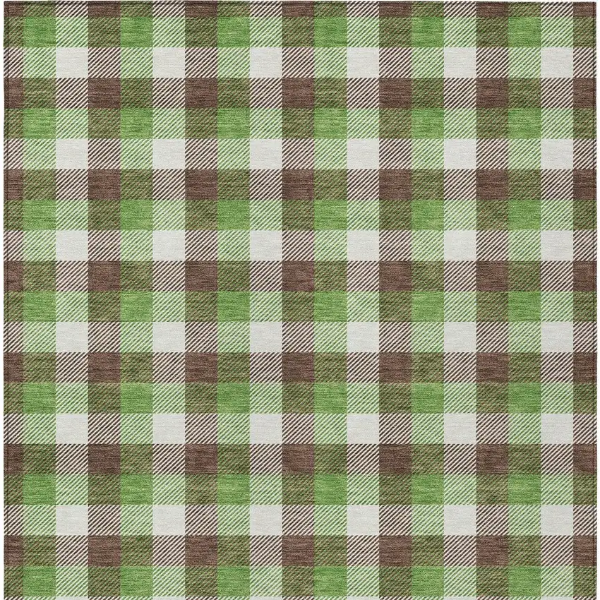 Brown Green And Beige Plaid Washable Indoor Outdoor Area Rug Photo 5