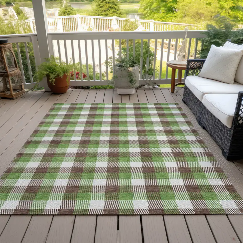 Brown Green And Beige Plaid Washable Indoor Outdoor Area Rug Photo 6
