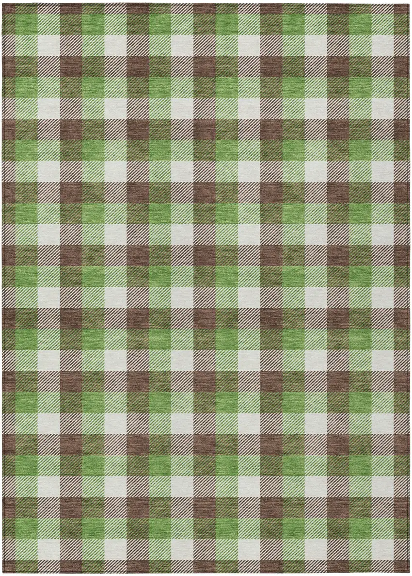 Brown Green And Beige Plaid Washable Indoor Outdoor Area Rug Photo 2