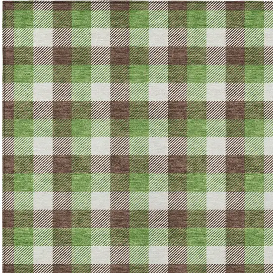 Brown Green And Beige Plaid Washable Indoor Outdoor Area Rug Photo 4