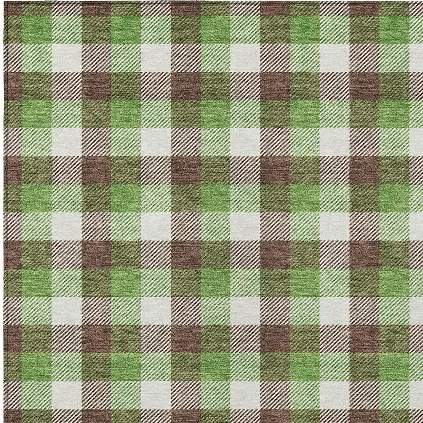 Brown Green And Beige Plaid Washable Indoor Outdoor Area Rug Photo 4
