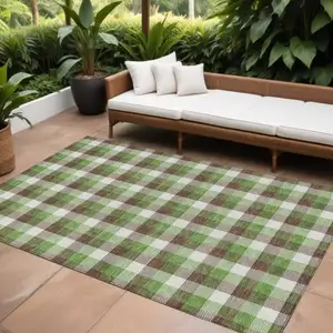 Photo of Brown Green And Beige Plaid Washable Indoor Outdoor Area Rug