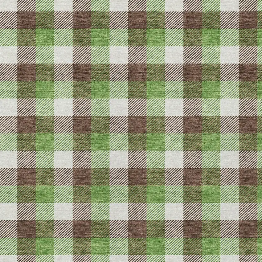 Brown Green And Beige Plaid Washable Indoor Outdoor Area Rug Photo 4