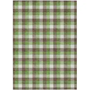 Photo of Brown Green And Beige Plaid Washable Indoor Outdoor Area Rug