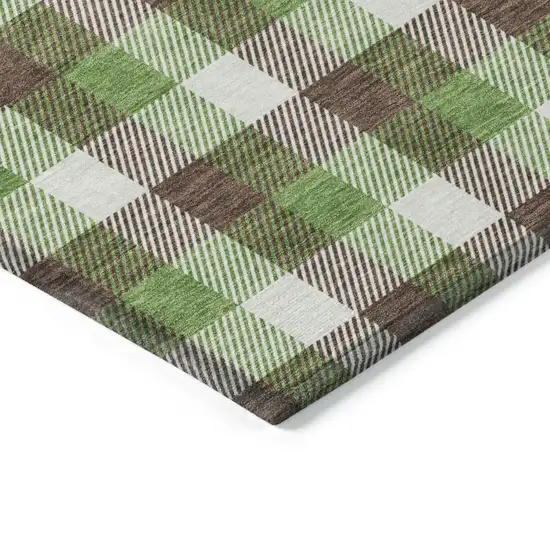 Brown Green And Beige Plaid Washable Indoor Outdoor Area Rug Photo 3