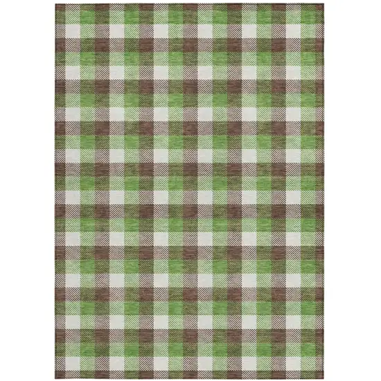 Brown Green And Beige Plaid Washable Indoor Outdoor Area Rug Photo 5