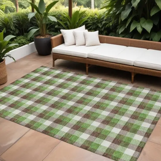 Brown Green And Beige Plaid Washable Indoor Outdoor Area Rug Photo 1