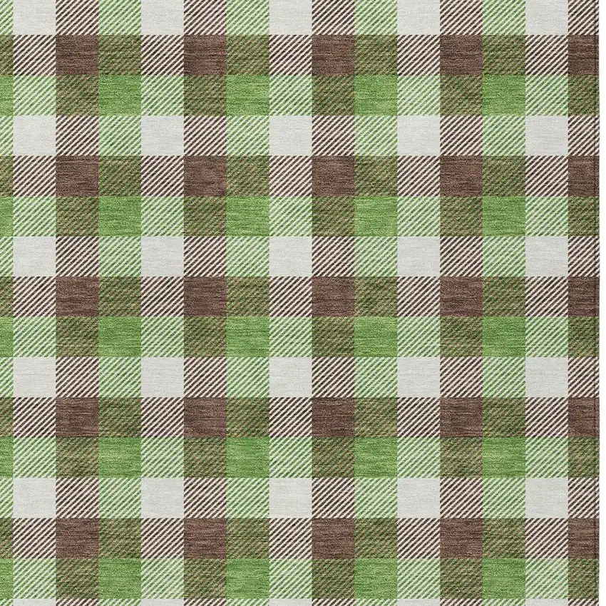 Brown Green And Beige Plaid Washable Indoor Outdoor Area Rug Photo 4