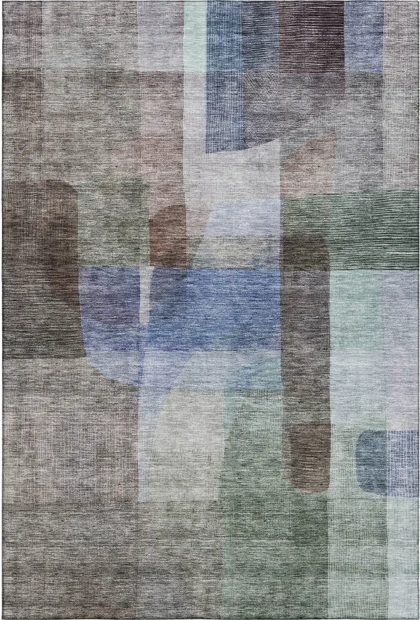 Brown Green And Blue Abstract Washable Area Rug With UV Protection Photo 1