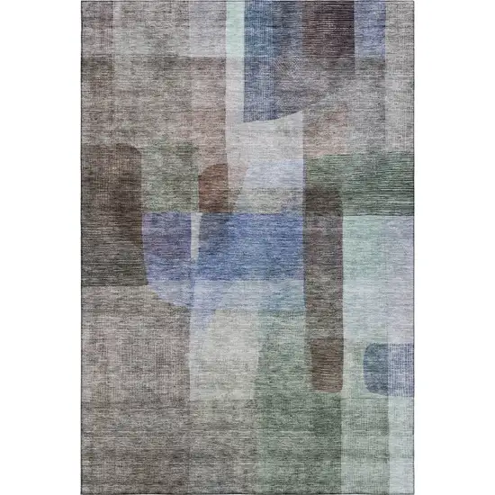 Brown Green And Blue Abstract Washable Area Rug With UV Protection Photo 1