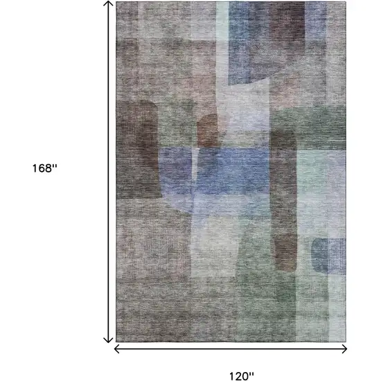 Brown Green And Blue Abstract Washable Area Rug With UV Protection Photo 9