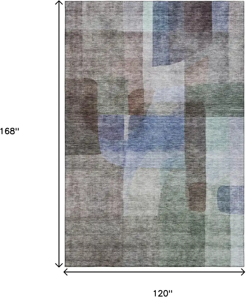 Brown Green And Blue Abstract Washable Area Rug With UV Protection Photo 9
