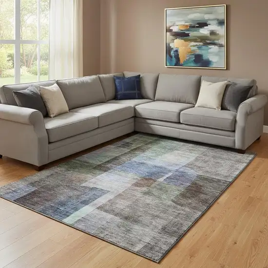 Brown Green And Blue Abstract Washable Area Rug With UV Protection Photo 2