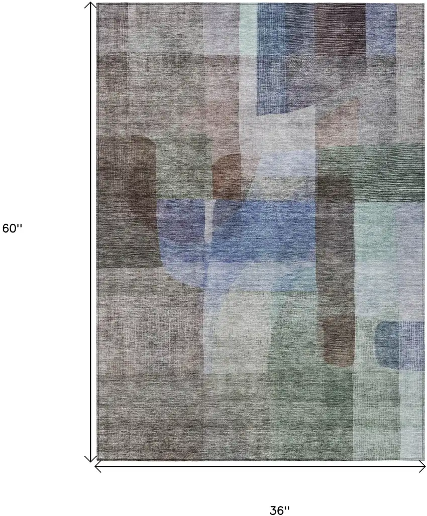 Brown Green And Blue Abstract Washable Indoor Outdoor Area Rug Photo 6