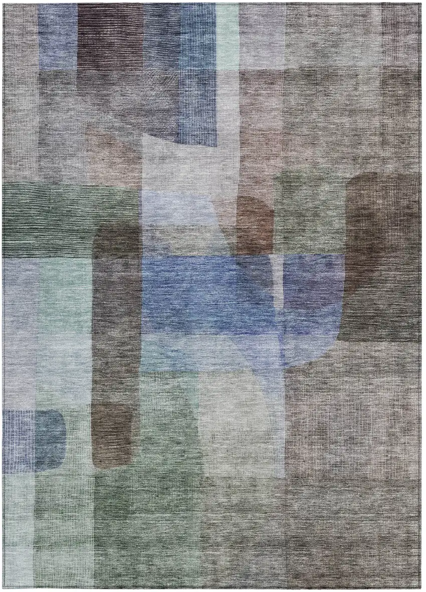 Brown Green And Blue Abstract Washable Indoor Outdoor Area Rug Photo 5